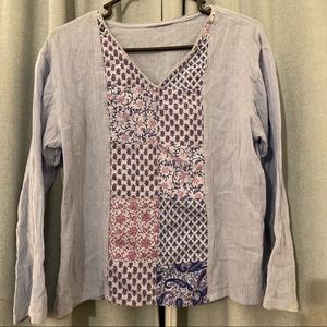 Patchwork peasant style cotton top with detailed trim